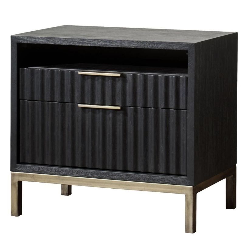 Modus Furniture - Kentfield Solid Wood Two Drawer Nightstand in Black Drifted Oak - 8ZU581