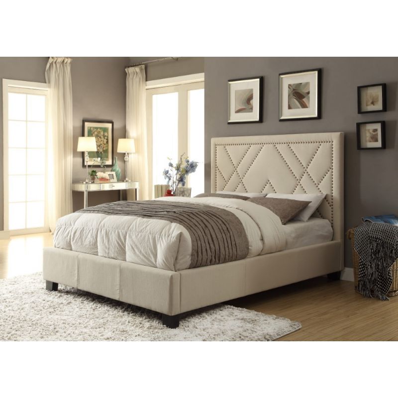 Modus Furniture - Vienne Queen-size Nailhead Patterned Platform Storage Bed in Powder - 3Z45D520