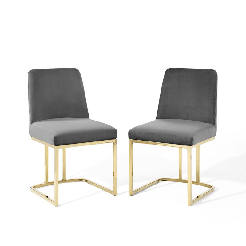 Modway - Amplify Sled Base Performance Velvet Dining Chairs - (Set of 2) - EEI-5569-GLD-GRY