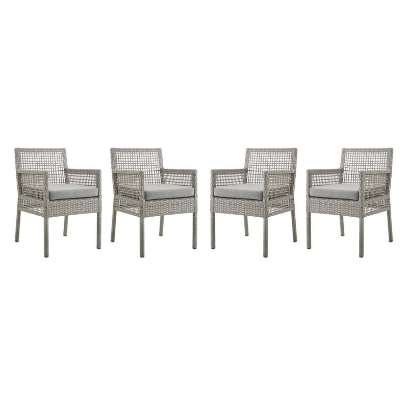 Modway - Aura Dining Armchair Outdoor Patio Wicker Rattan (Set of 4) - EEI-3594-GRY-GRY