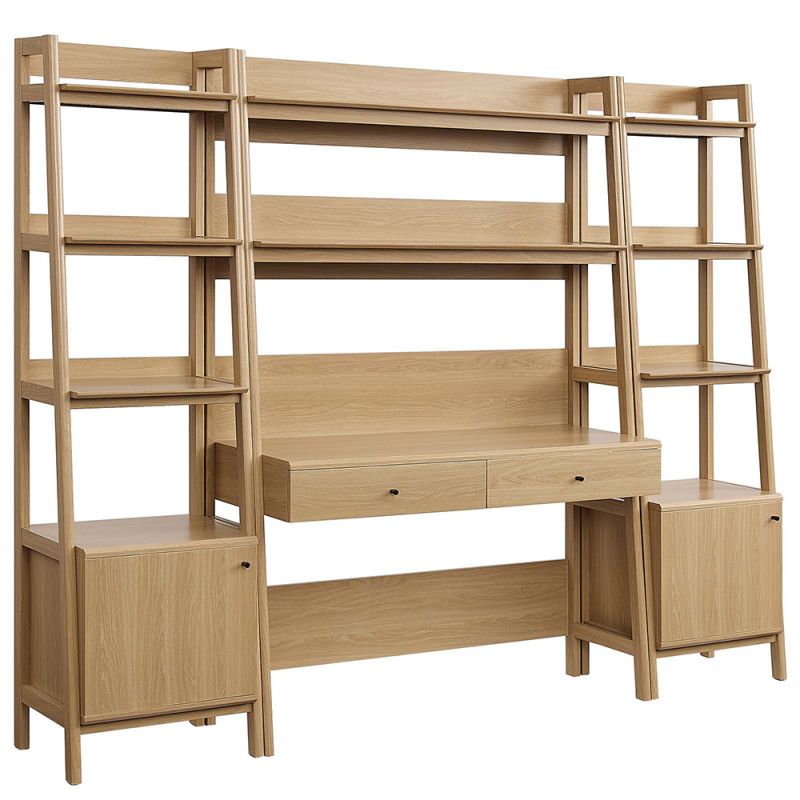 Modway - Bixby 3-Piece Wood Office Desk and Bookshelf in Oak - EEI-6114-OAK