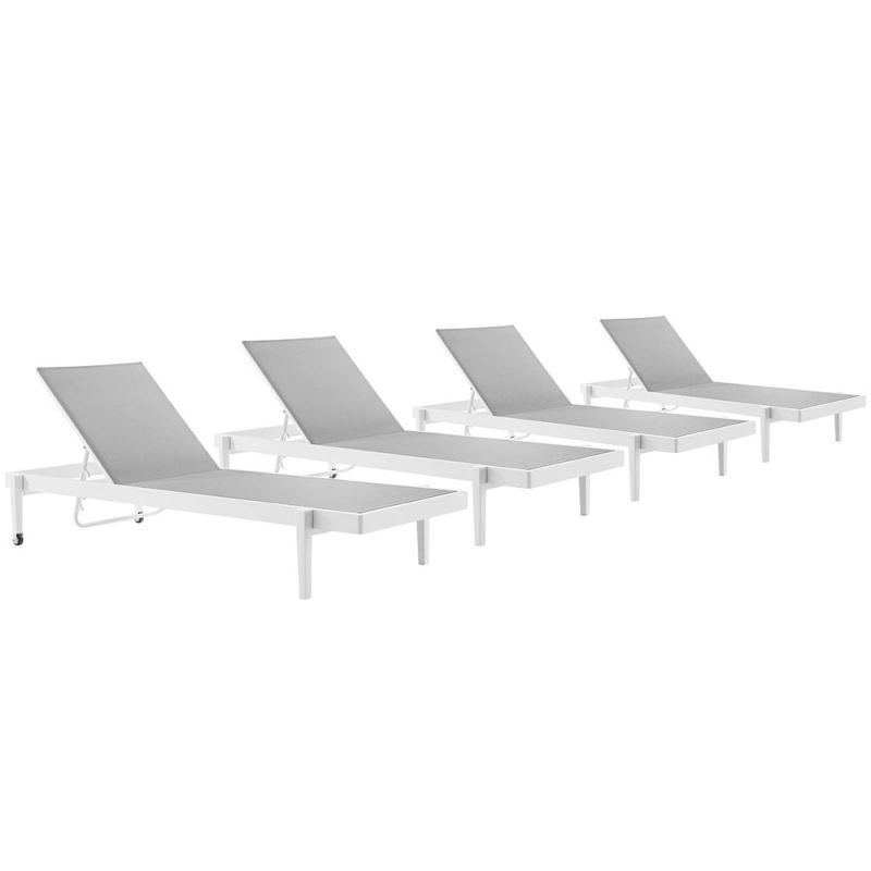 Modway - Charleston Outdoor Patio Aluminum Chaise Lounge Chair (Set of 4) - EEI-4205-WHI-GRY