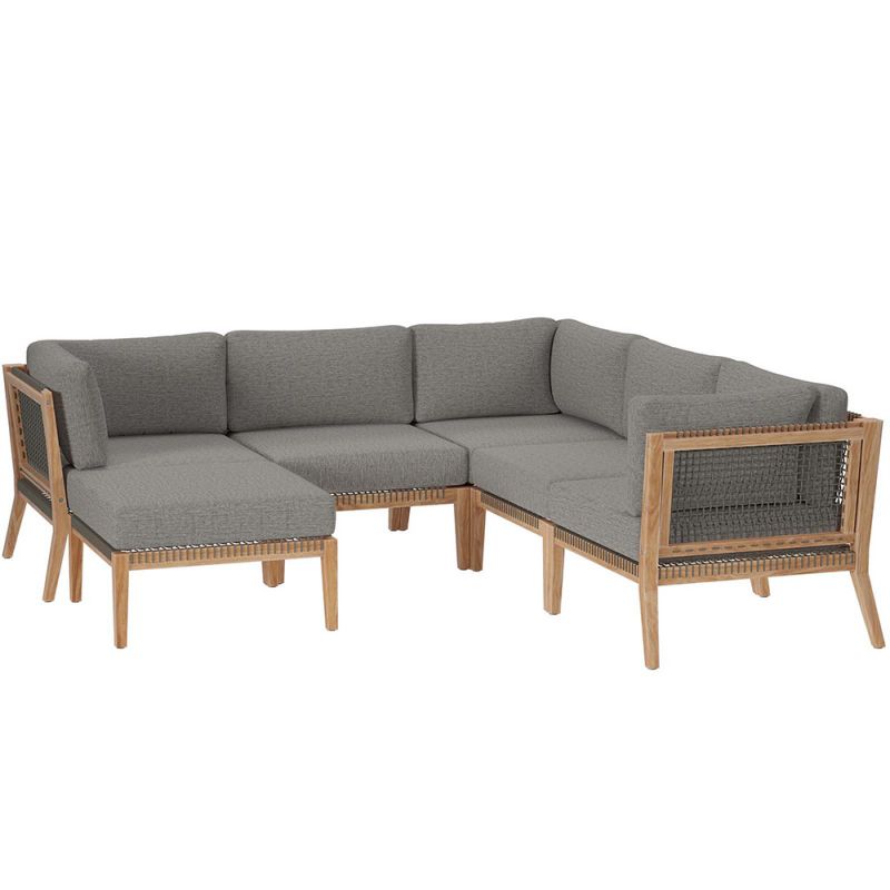 Modway - Clearwater Outdoor Patio Teak Wood 6-Piece Sectional Sofa - EEI-6124-GRY-GPH