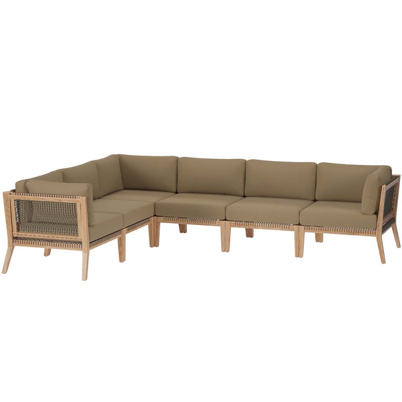 Modway - Clearwater Outdoor Patio Teak Wood 6-Piece Sectional Sofa - EEI-6125-GRY-LBR