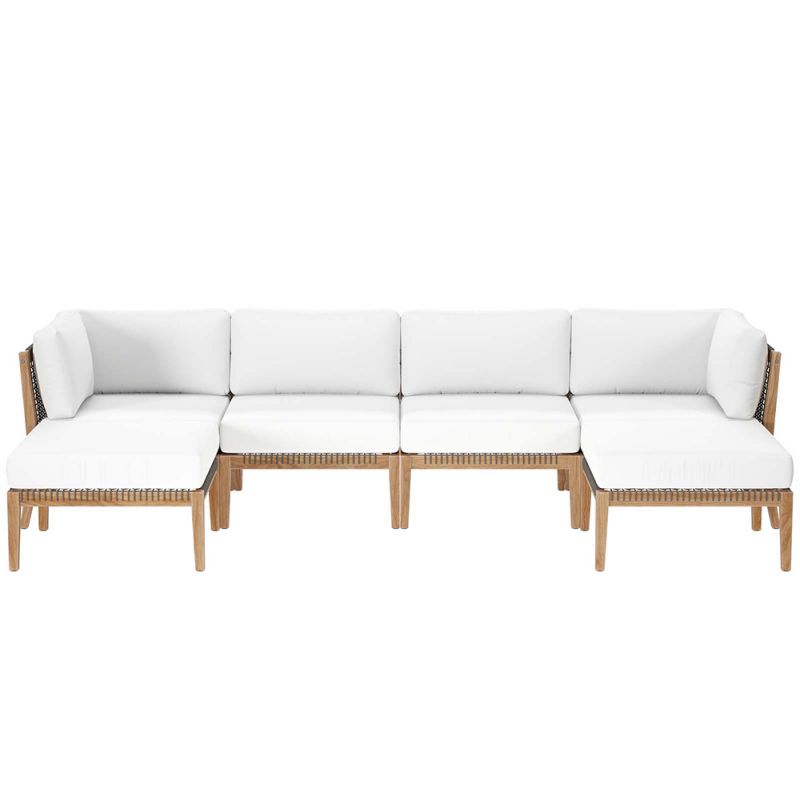 Modway - Clearwater Outdoor Patio Teak Wood 6-Piece Sectional Sofa - EEI-6122-GRY-WHI