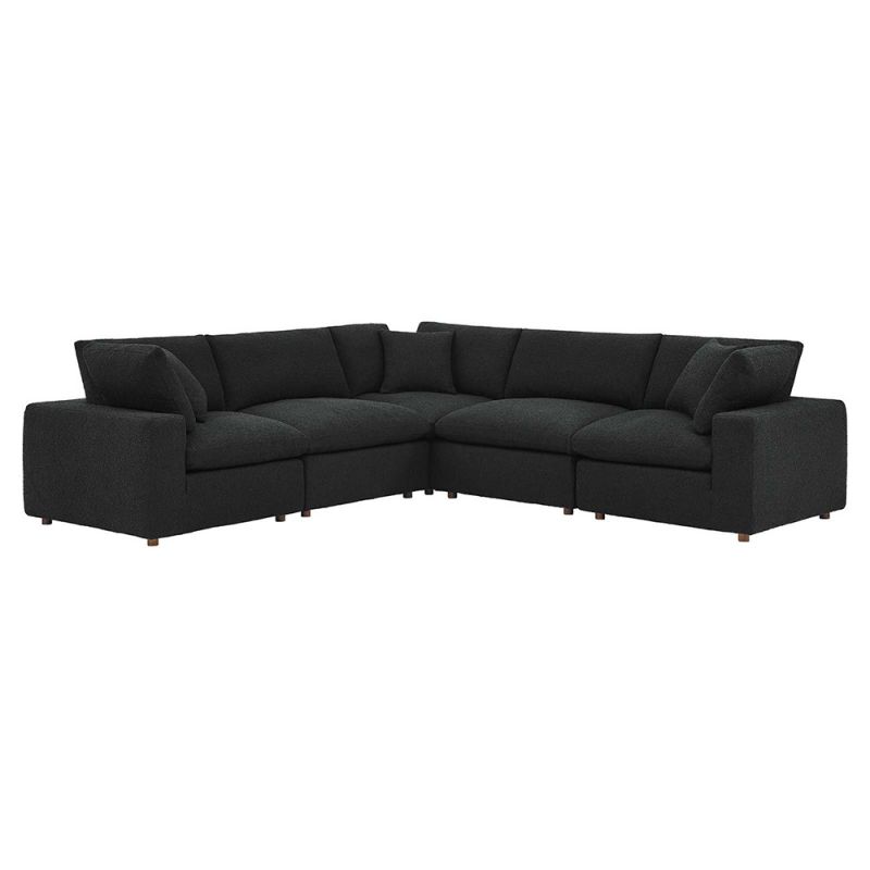 Modway - Commix Down Filled Overstuffed Boucle 5-Piece Sectional Sofa in Black - EEI-6368-BLK