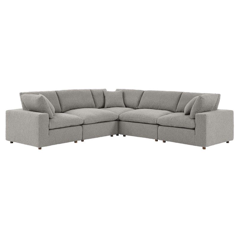 Modway - Commix Down Filled Overstuffed Boucle 5-Piece Sectional Sofa in Light Gray - EEI-6368-LGR