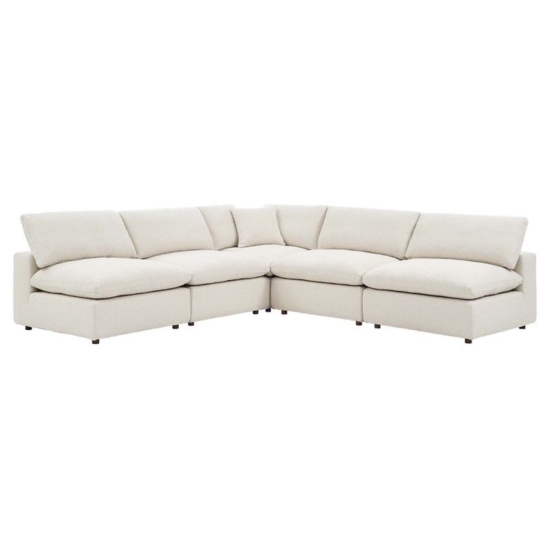 Modway - Commix Down Filled Overstuffed Boucle Fabric 5-Piece Sectional Sofa in Ivory - EEI-6367-IVO