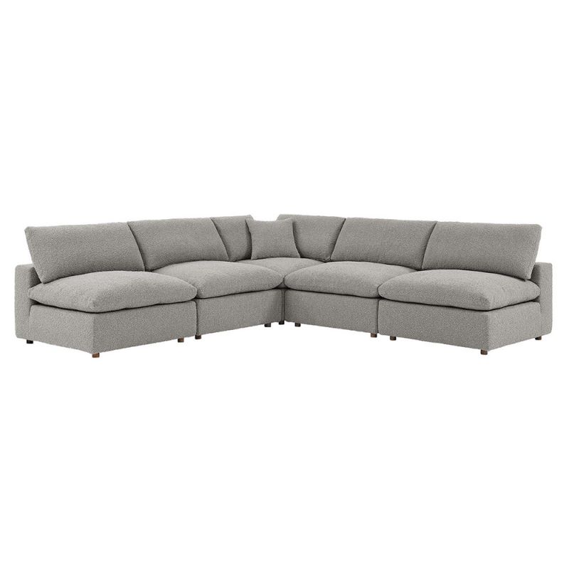 Modway - Commix Down Filled Overstuffed Boucle Fabric 5-Piece Sectional Sofa in Light Gray - EEI-6367-LGR