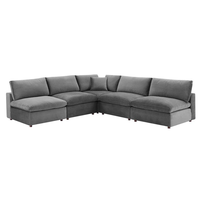 Modway - Commix Down Filled Overstuffed Performance Velvet 5-Piece Sectional Sofa in Gray - EEI-4822-GRY