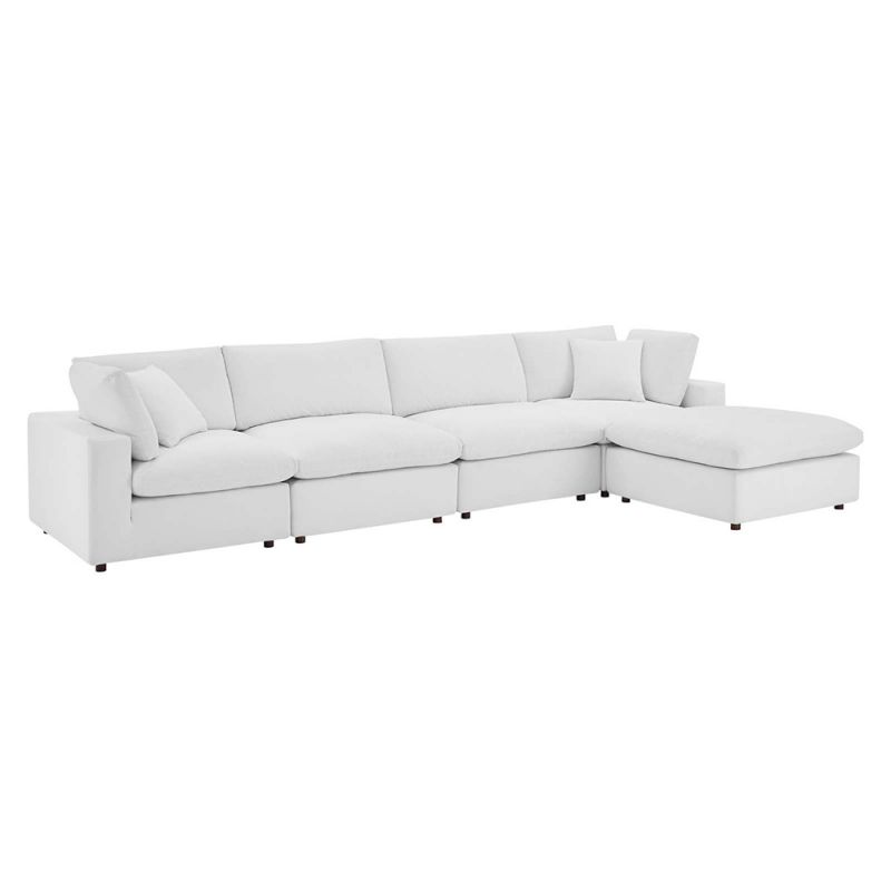 Modway - Commix Down Filled Overstuffed Performance Velvet 5-Piece Sectional Sofa in White - EEI-4820-WHI