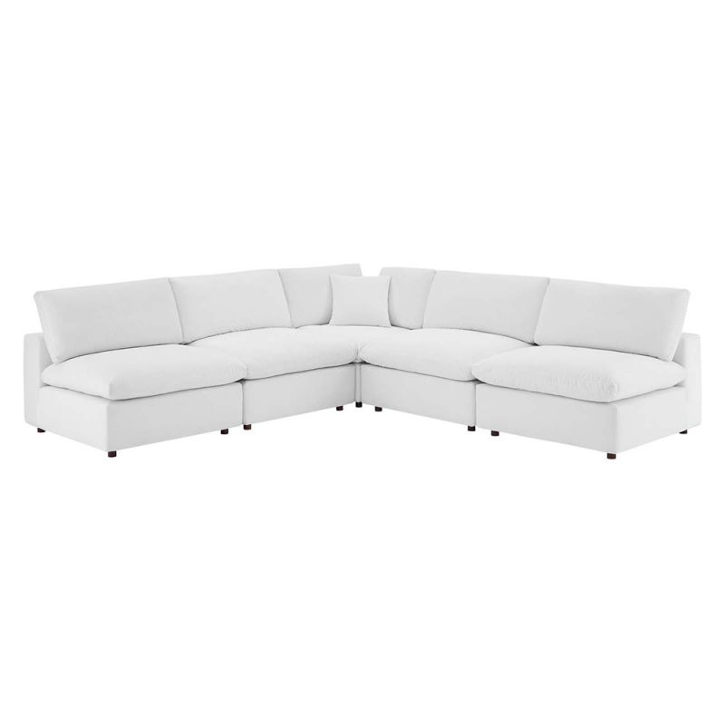 Modway - Commix Down Filled Overstuffed Performance Velvet 5-Piece Sectional Sofa in White - EEI-4822-WHI