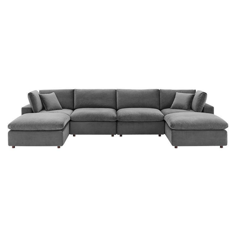 Modway - Commix Down Filled Overstuffed Performance Velvet 6-Piece Sectional Sofa in Gray - EEI-4821-GRY
