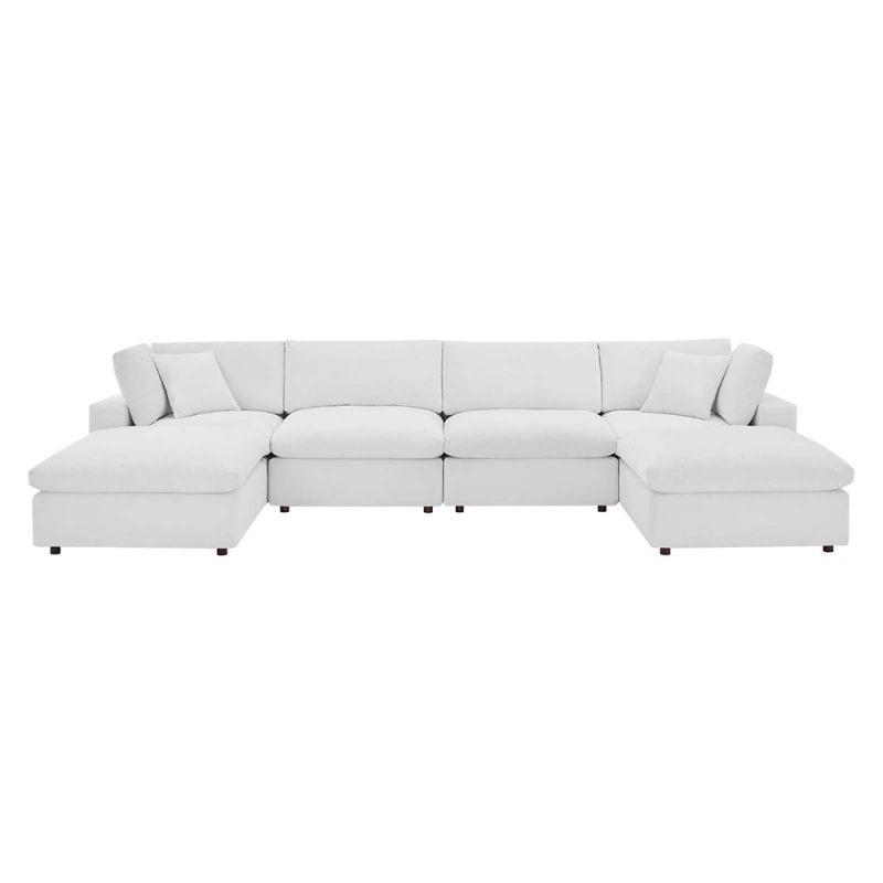Modway - Commix Down Filled Overstuffed Performance Velvet 6-Piece Sectional Sofa in White - EEI-4821-WHI
