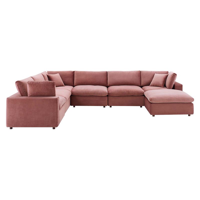 Modway - Commix Down Filled Overstuffed Performance Velvet 7-Piece Sectional Sofa in Dusty Rose - EEI-4825-DUS