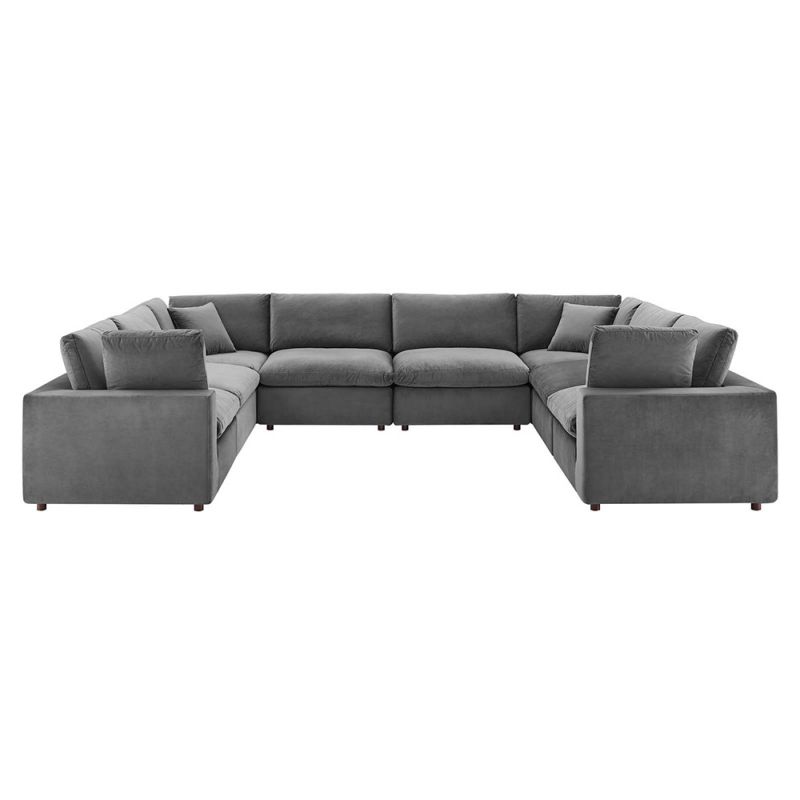 Modway - Commix Down Filled Overstuffed Performance Velvet 8-Piece Sectional Sofa - EEI-4826-GRY