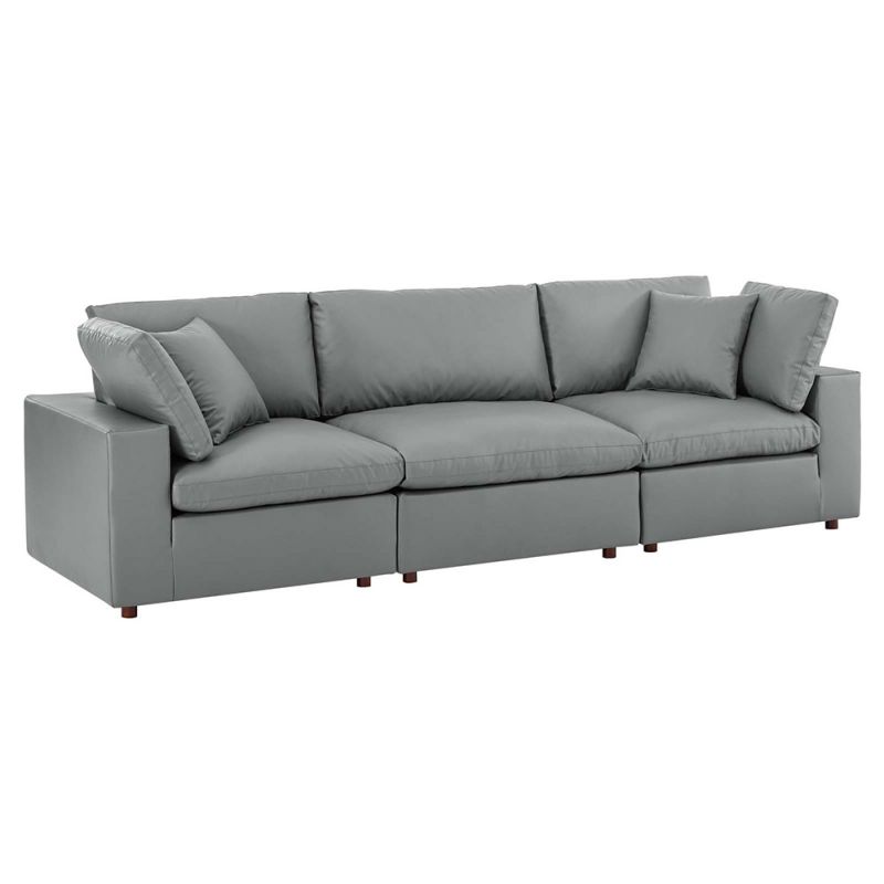 Modway - Commix Down Filled Overstuffed Vegan Leather 3-Seater Sofa - EEI-4914-GRY