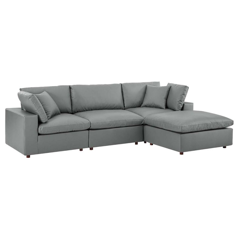 Modway - Commix Down Filled Overstuffed Vegan Leather 4-Piece Sectional Sofa in Gray - EEI-4915-GRY