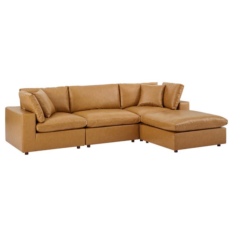 Modway - Commix Down Filled Overstuffed Vegan Leather 4-Piece Sectional Sofa in Tan - EEI-4915-TAN