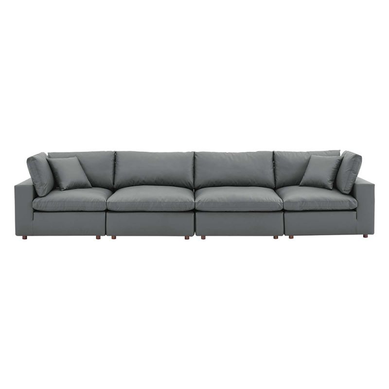 Modway - Commix Down Filled Overstuffed Vegan Leather 4-Seater Sofa in Gray - EEI-4916-GRY