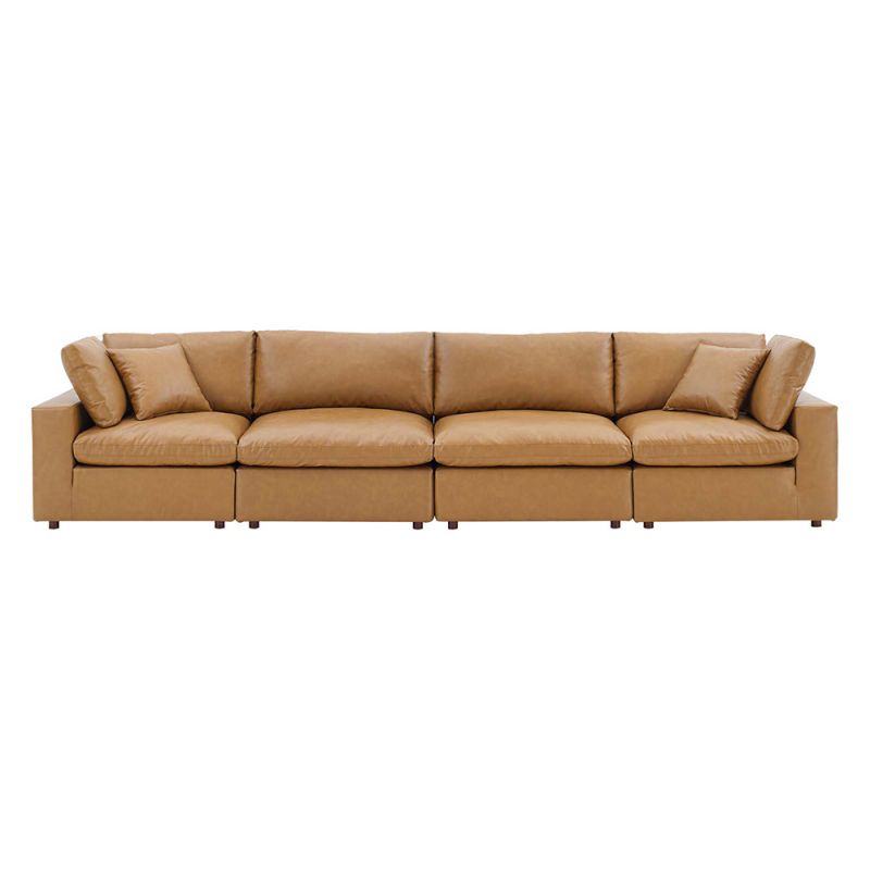 Modway - Commix Down Filled Overstuffed Vegan Leather 4-Seater Sofa in Tan - EEI-4916-TAN