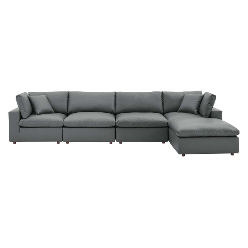 Modway - Commix Down Filled Overstuffed Vegan Leather 5-Piece Sectional Sofa in Gray - EEI-4917-GRY