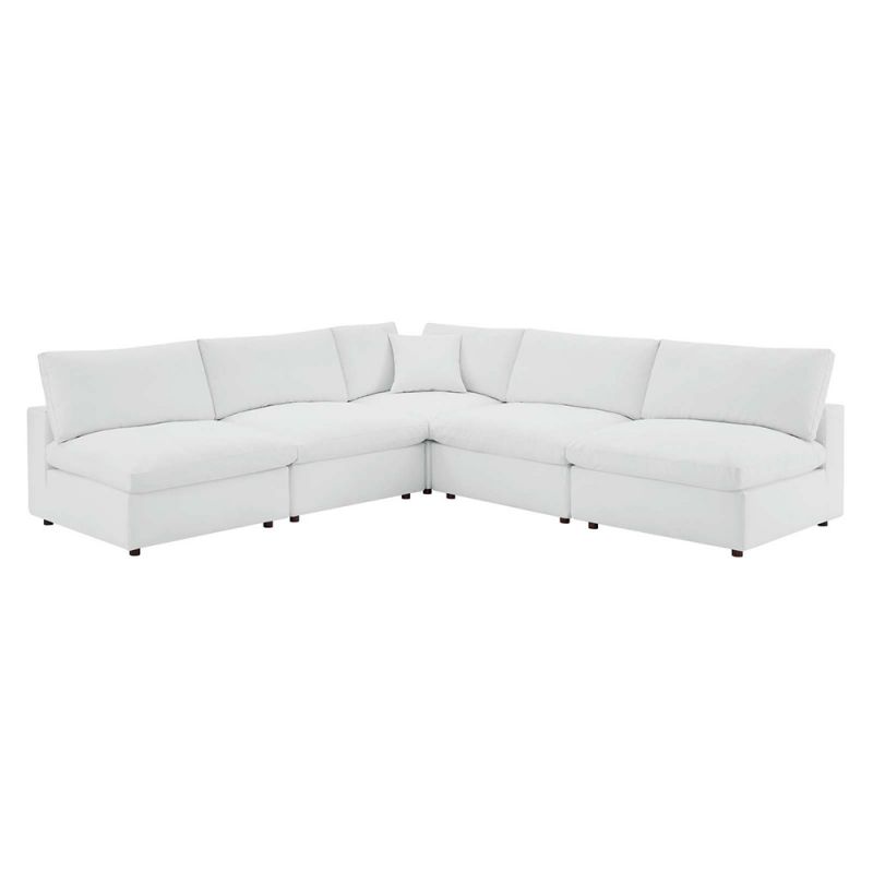 Modway - Commix Down Filled Overstuffed Vegan Leather 5-Piece Sectional Sofa in White - EEI-4919-WHI