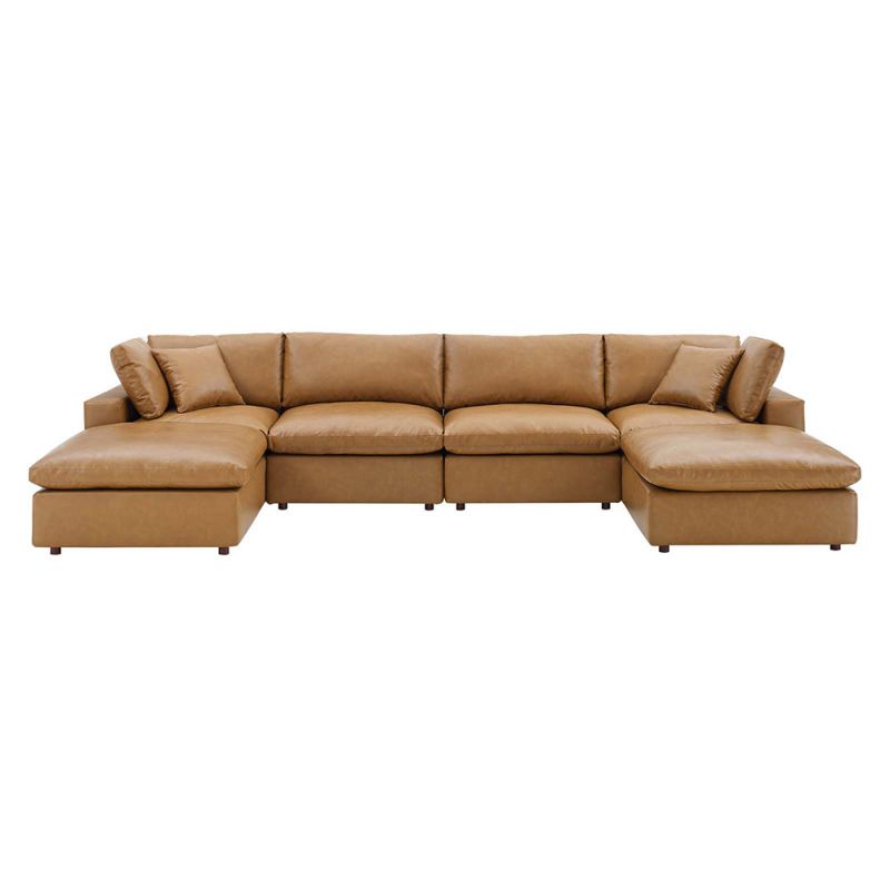Modway - Commix Down Filled Overstuffed Vegan Leather 6-Piece Sectional Sofa in Tan - EEI-4918-TAN