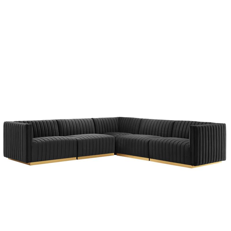 Modway - Conjure Channel Tufted Performance Velvet 5-Piece Sectional in Gold Black - EEI-5850-GLD-BLK