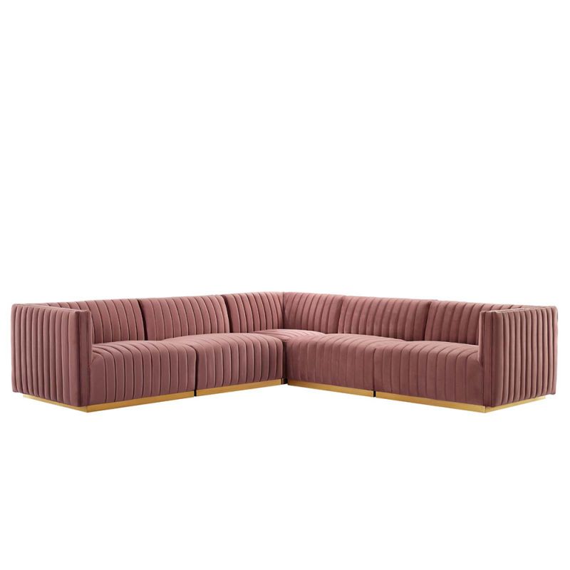 Modway - Conjure Channel Tufted Performance Velvet 5-Piece Sectional in Gold Dusty Rose - EEI-5850-GLD-DUS