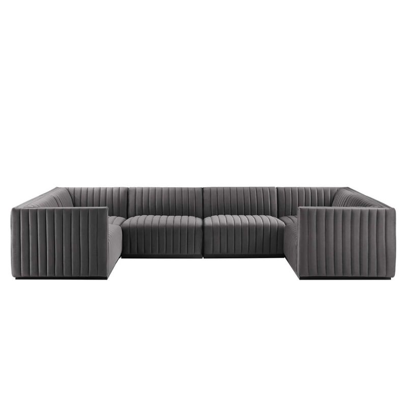 Modway - Conjure Channel Tufted Performance Velvet 6-Piece Sectional in Black Gray - EEI-5773-BLK-GRY
