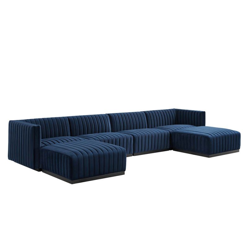 Modway - Conjure Channel Tufted Performance Velvet 6-Piece Sectional in Black Midnight Blue - EEI-5768-BLK-MID