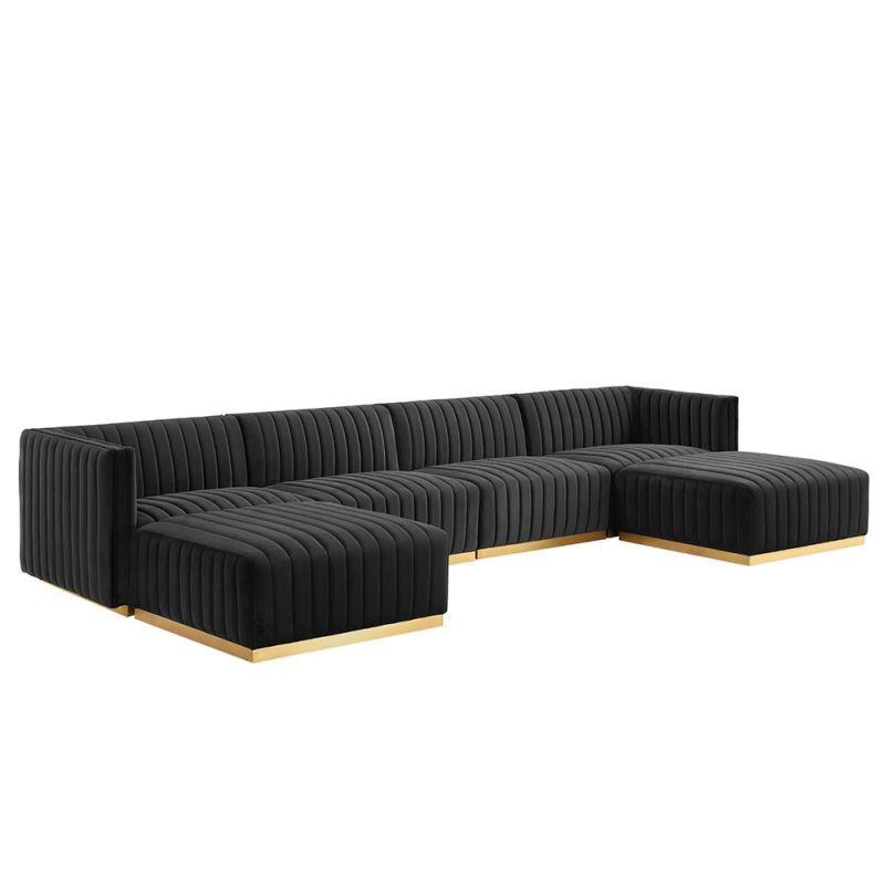 Modway - Conjure Channel Tufted Performance Velvet 6-Piece Sectional in Gold Black - EEI-5846-GLD-BLK