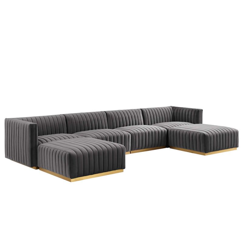 Modway - Conjure Channel Tufted Performance Velvet 6-Piece Sectional in Gold Gray - EEI-5846-GLD-GRY