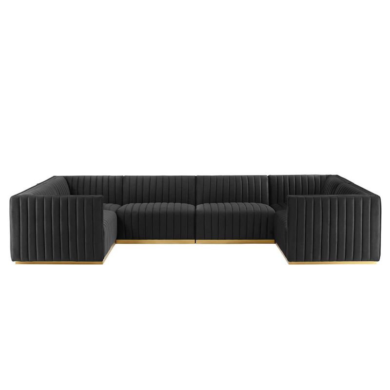 Modway - Conjure Channel Tufted Performance Velvet 6-Piece U-Shaped Sectional in Gold Black - EEI-5851-GLD-BLK