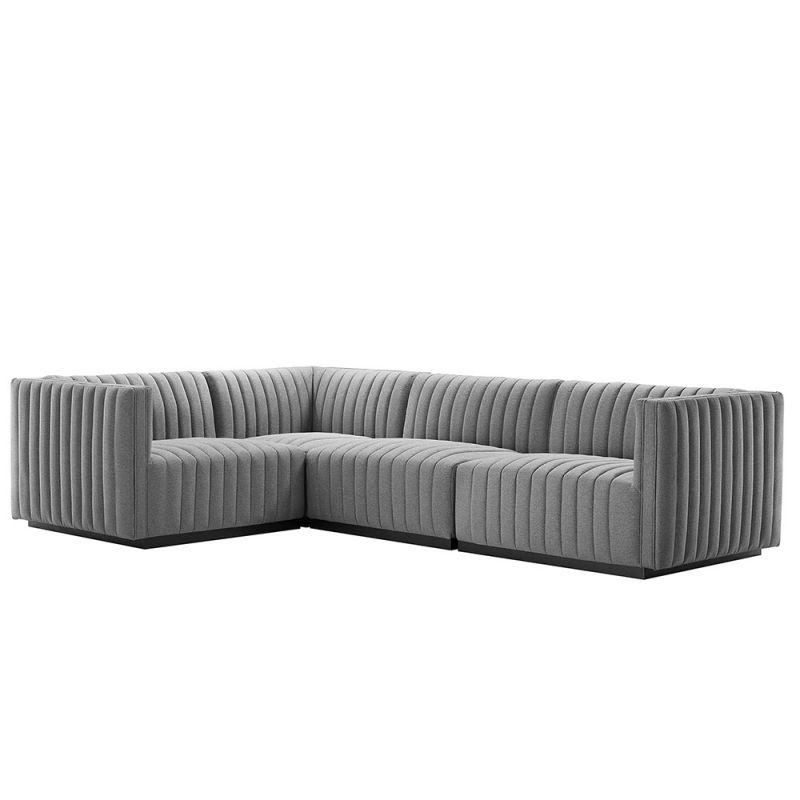 Modway - Conjure Channel Tufted Upholstered Fabric 4-Piece L-Shaped Sectional - EEI-5791-BLK-LGR
