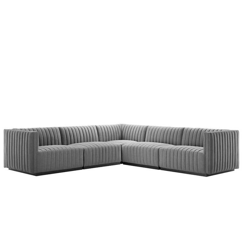 Modway - Conjure Channel Tufted Upholstered Fabric 5-Piece L-Shaped Sectional in Black Light Gray - EEI-5793-BLK-LGR