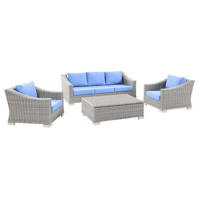 Modway - Conway 4-Piece Outdoor Patio Wicker Rattan Furniture Set in Light Gray Light Blue - EEI-5095-LBU
