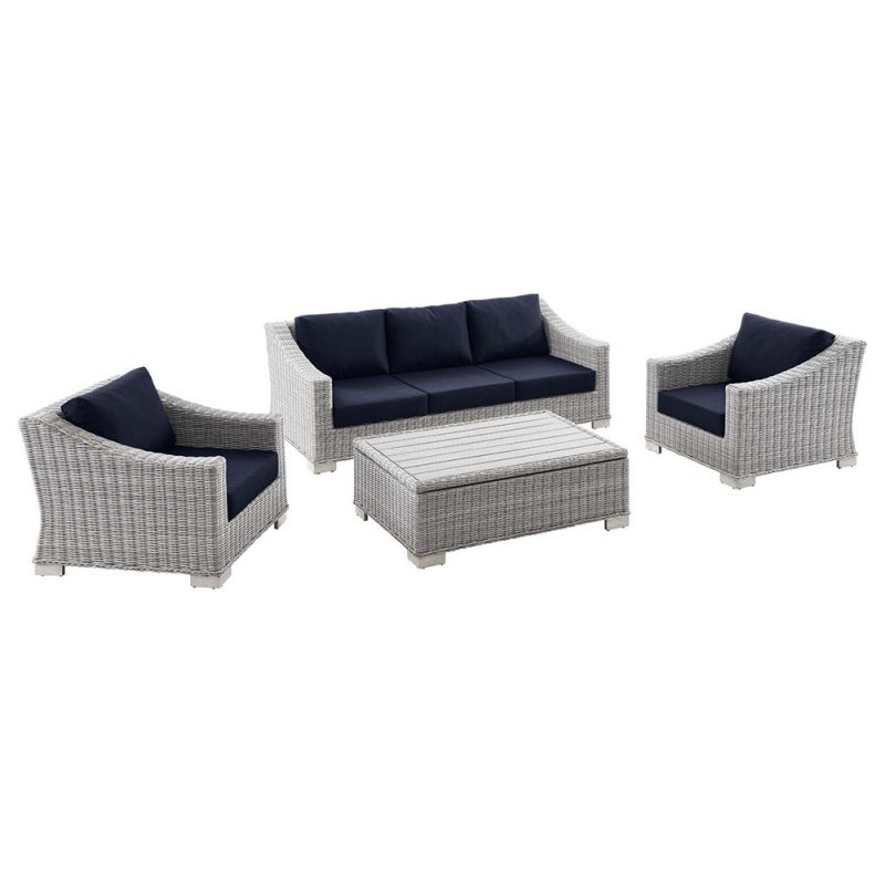 Modway - Conway 4-Piece Outdoor Patio Wicker Rattan Furniture Set in Light Gray Navy - EEI-5095-NAV