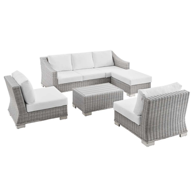 Modway - Conway 5-Piece Outdoor Patio Wicker Rattan Furniture Set in Light Gray White - EEI-5097-WHI