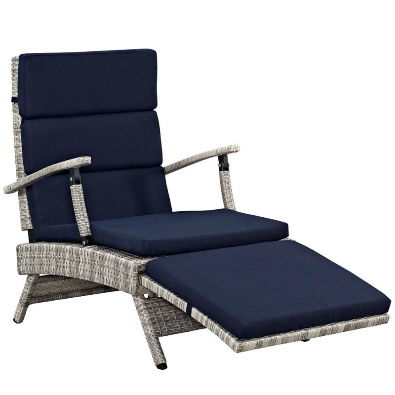 Modway - Envisage Chaise Outdoor Patio Wicker Rattan Lounge Chair - EEI-2301-LGR-NAV