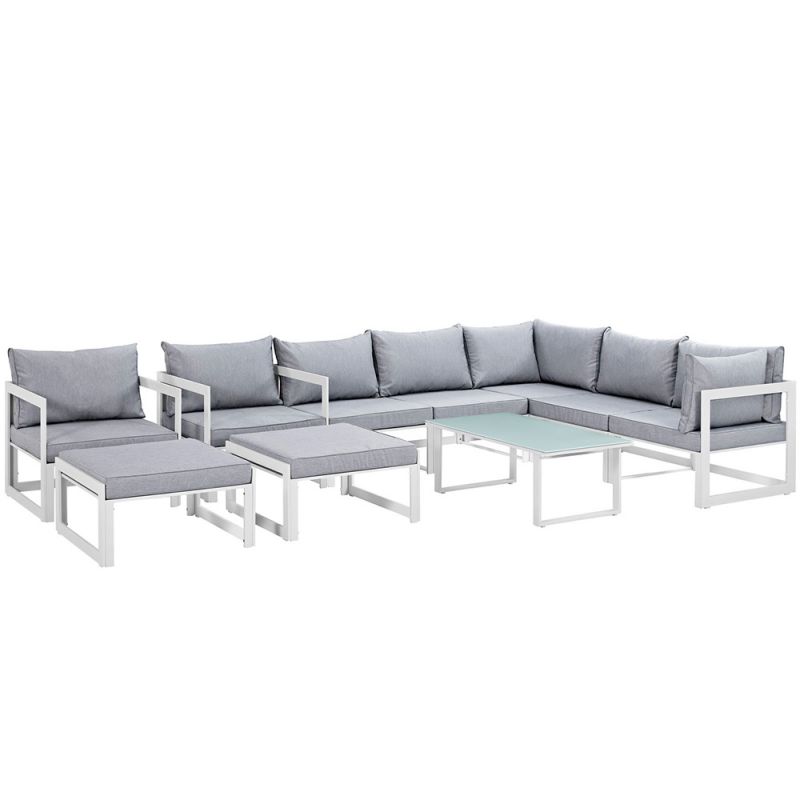 Modway - Fortuna 10 Piece Outdoor Patio Sectional Sofa Set - EEI-1720-WHI-GRY-SET