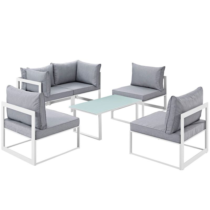 Modway - Fortuna 6 Piece Outdoor Patio Sectional Sofa Set - EEI-1726-WHI-GRY-SET