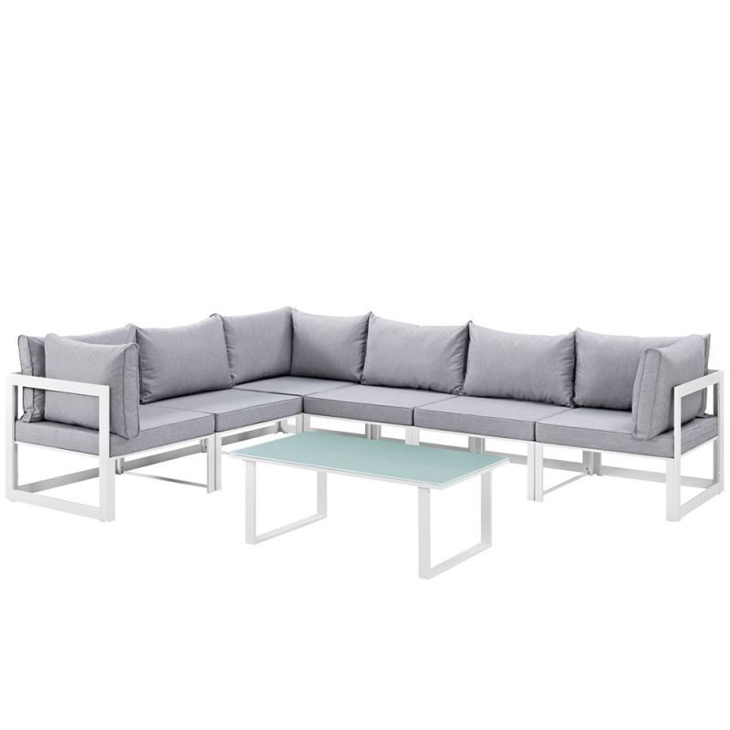 Modway - Fortuna 7 Piece Outdoor Patio Sectional Sofa Set - EEI-1737-WHI-GRY-SET