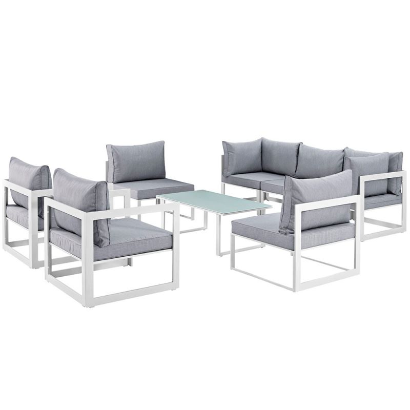 Modway - Fortuna 8 Piece Outdoor Patio Sectional Sofa Set - EEI-1725-WHI-GRY-SET