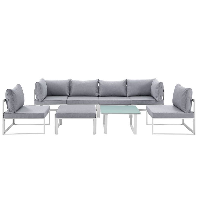 Modway - Fortuna 8 Piece Outdoor Patio Sectional Sofa Set - EEI-1728-WHI-GRY-SET