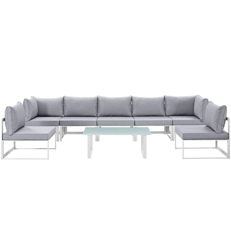 Modway - Fortuna 8 Piece Outdoor Patio Sectional Sofa Set - EEI-1730-WHI-GRY-SET