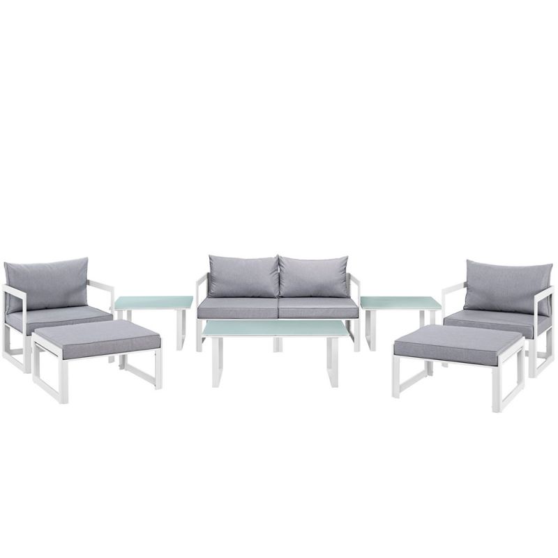 Modway - Fortuna 9 Piece Outdoor Patio Sectional Sofa Set - EEI-1719-WHI-GRY-SET