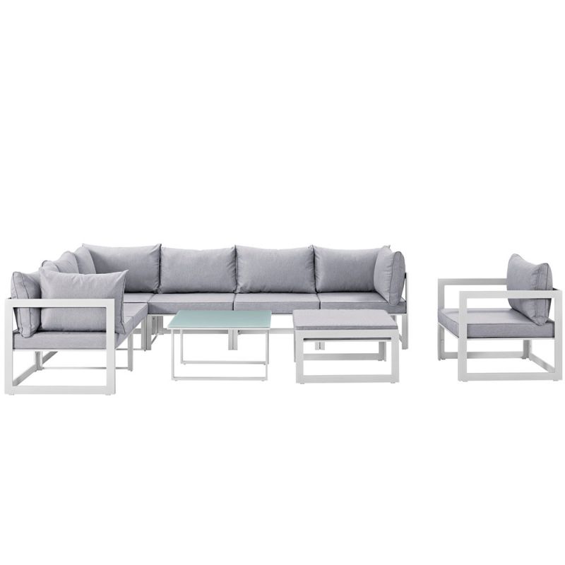 Modway - Fortuna 9 Piece Outdoor Patio Sectional Sofa Set - EEI-1734-WHI-GRY-SET