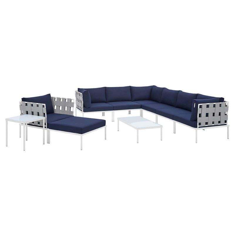 Modway - Harmony 10-Piece Sunbrella Outdoor Patio Aluminum Sectional Sofa Set - EEI-4953-GRY-NAV-SET